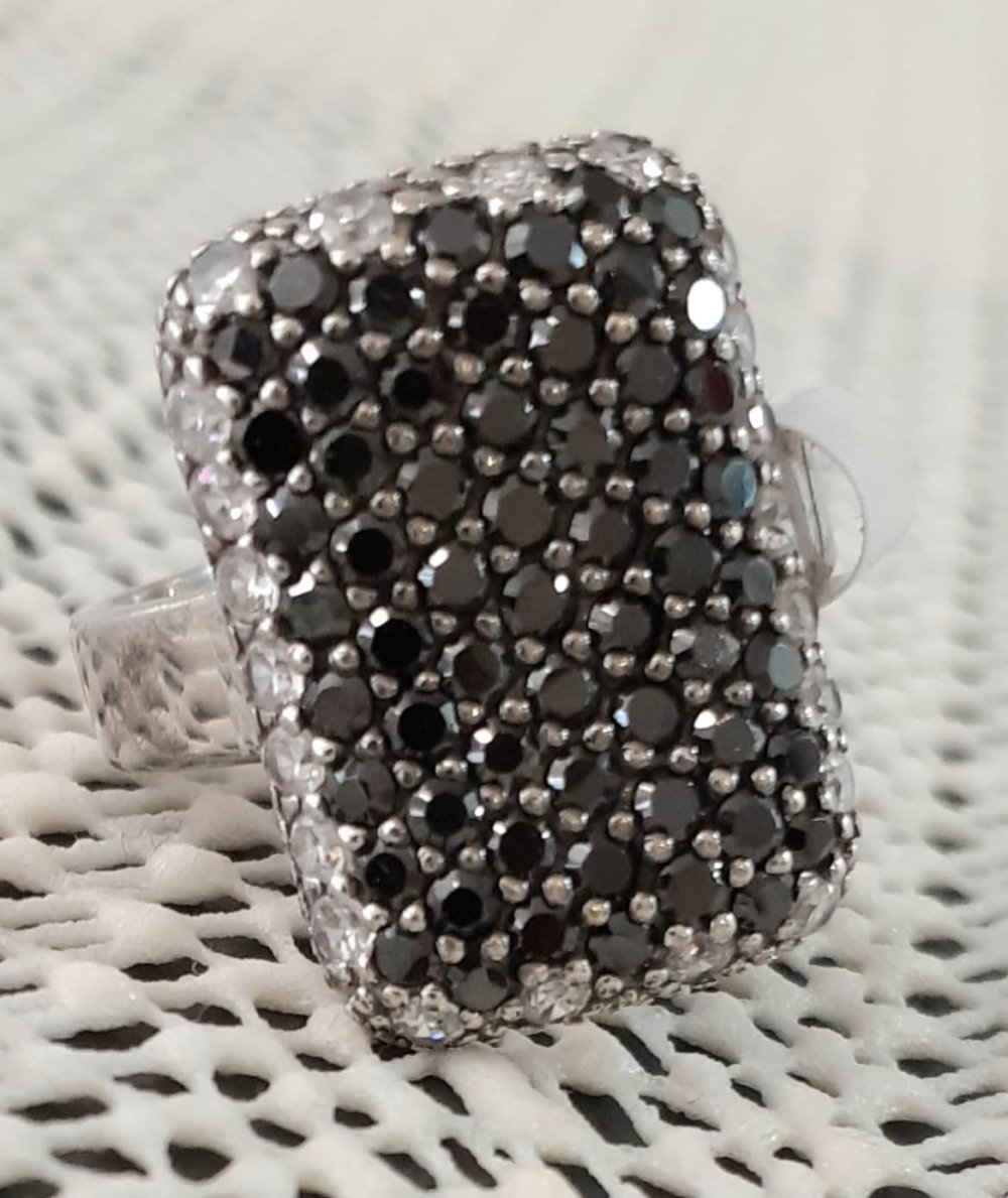 Black Cubic Zirconia Stone Silver Ring