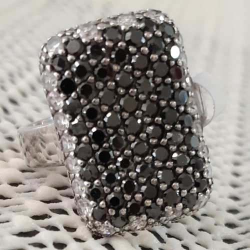 Black Cubic Zirconia Stone Silver Ring