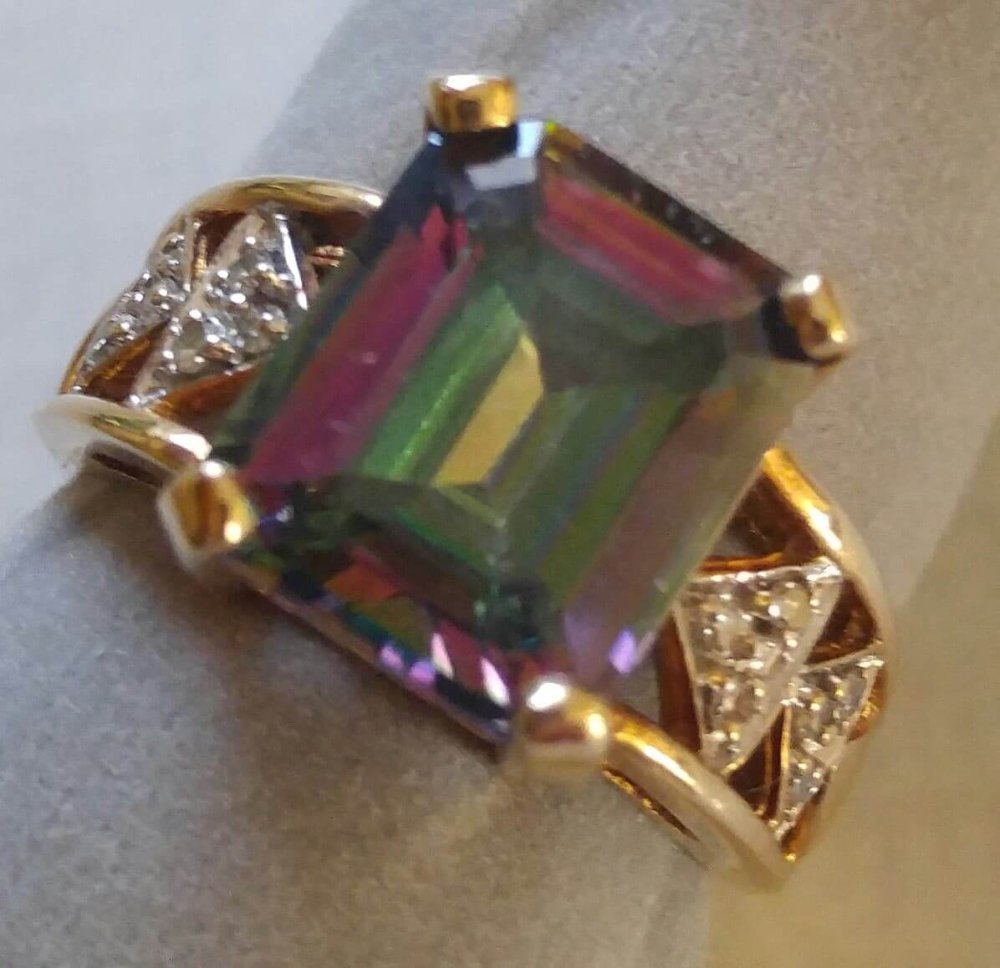 Diamond & Mystic Topaz Ring 14k