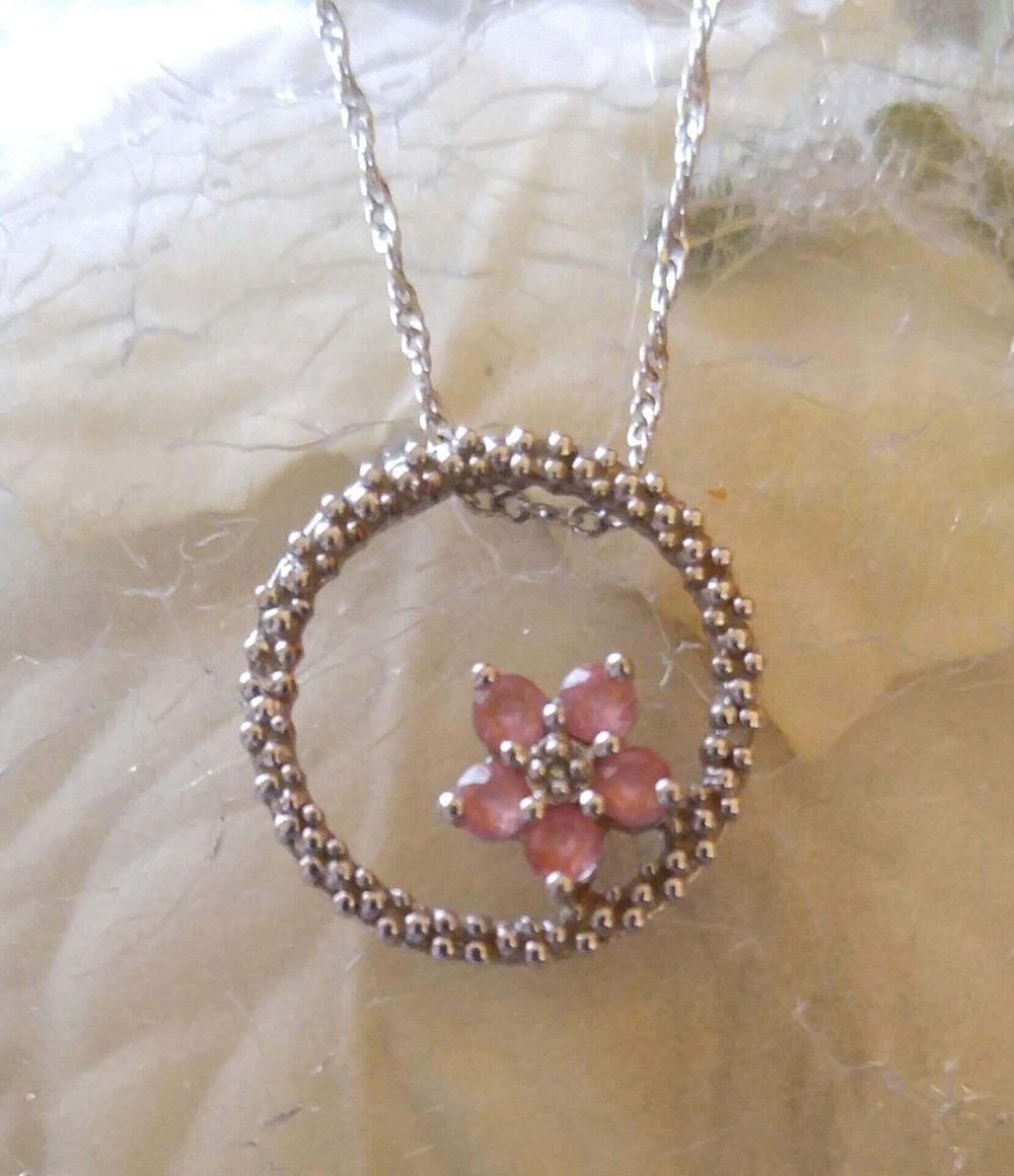 10k White Gold Circle of Life with a Flower Design Pendant