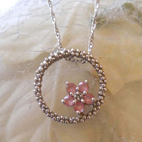 10k White Gold Circle of Life with a Flower Design Pendant