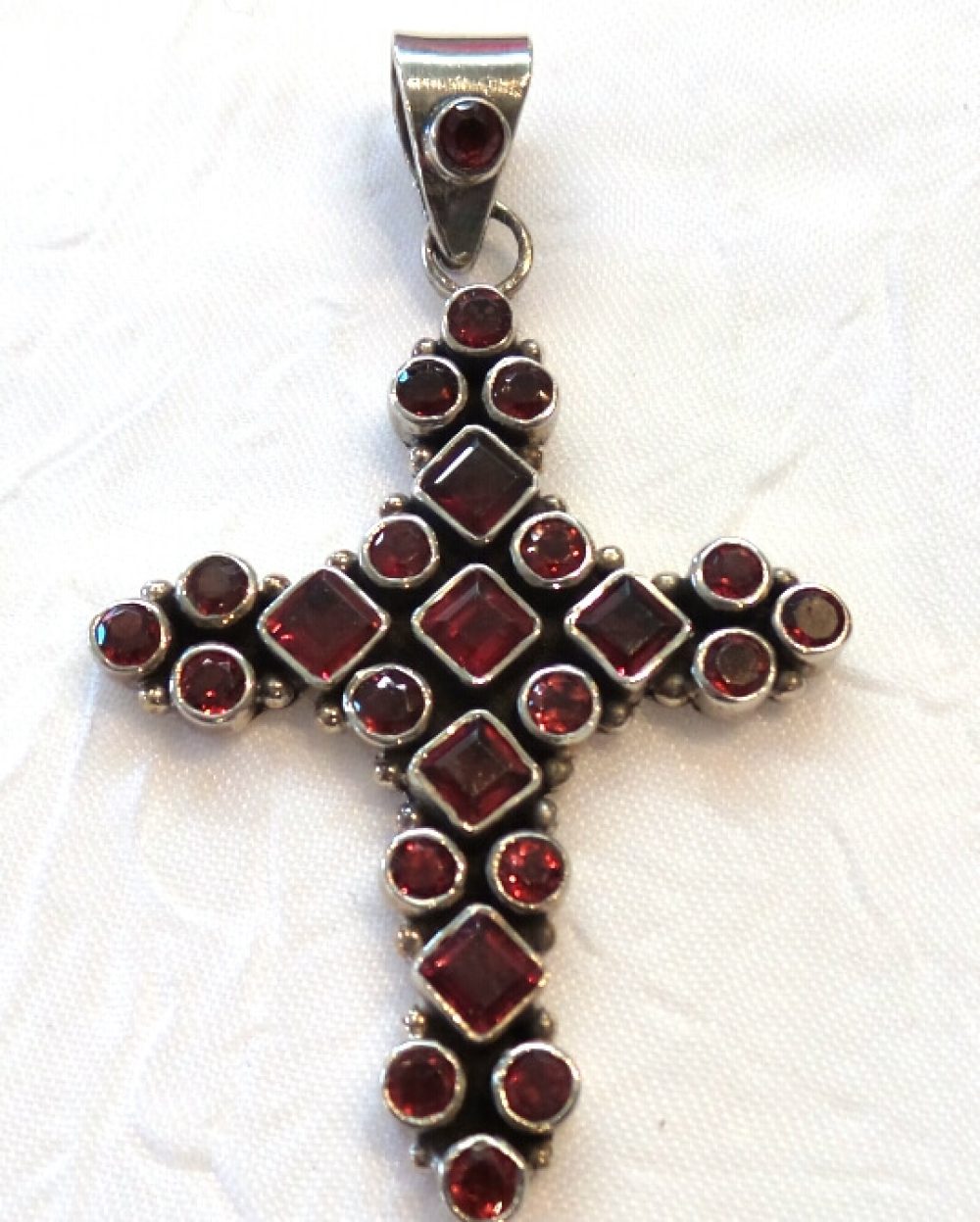 Silver Garnet Cross