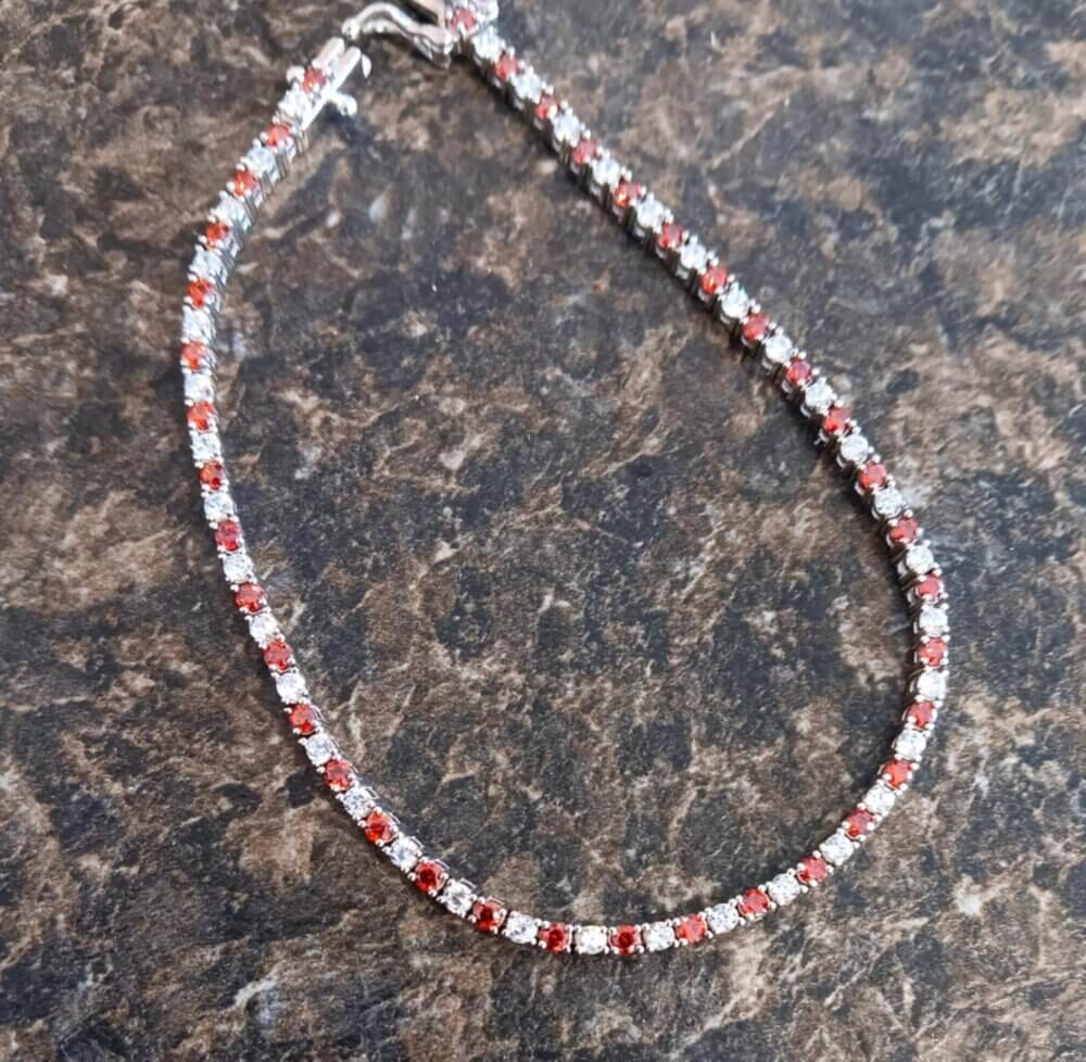 Silver 925 Cubic Zirconia & Garnet Stone Bracelet