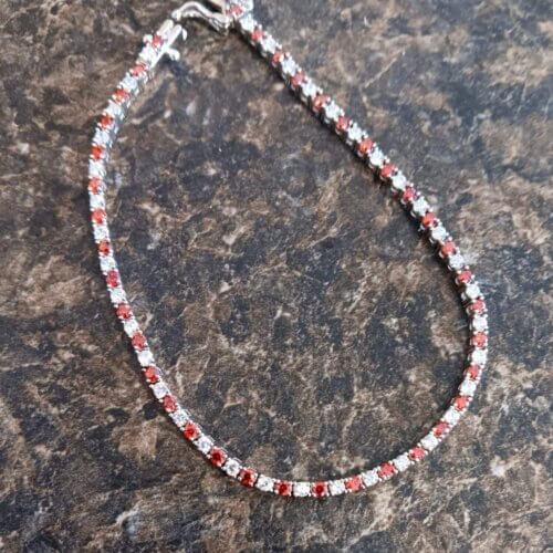 Silver 925 Cubic Zirconia & Garnet Stone Bracelet
