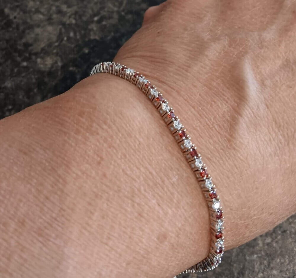 Silver 925 Cubic Zirconia & Garnet Stone Bracelet - Image 2