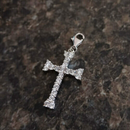 Silver Cubic Zirconia Stone Cross