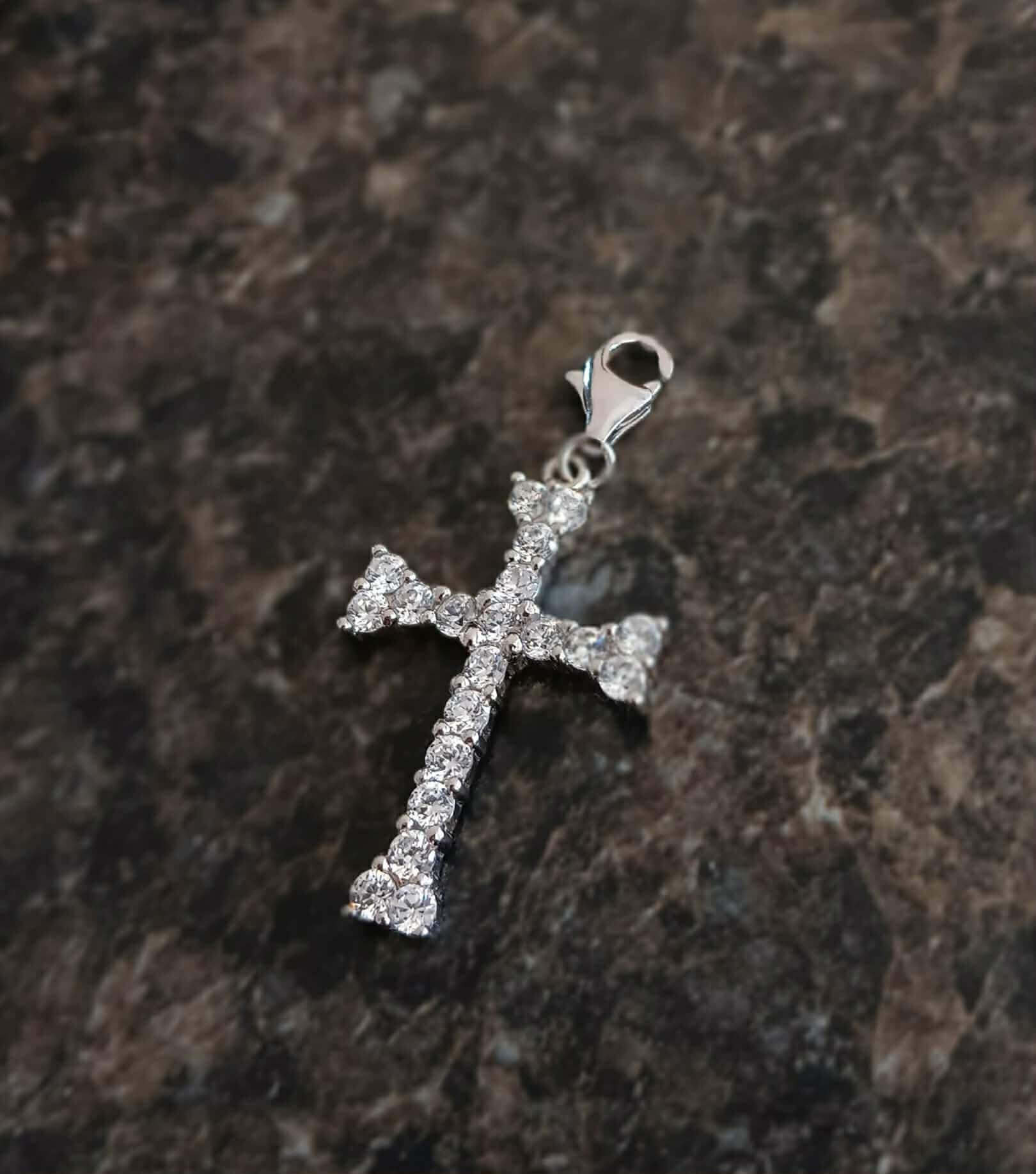 Silver Cubic Zirconia Stone Cross