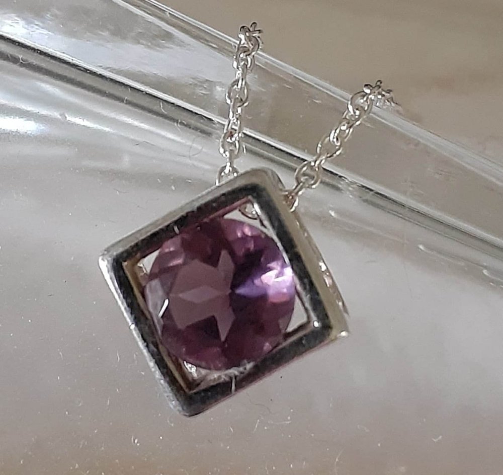 Silver Necklace with Amethyst Pendant - Image 2