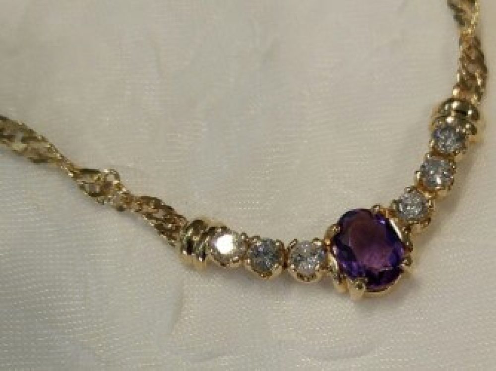 14k Custom Made Amethyst & Diamond Necklace
