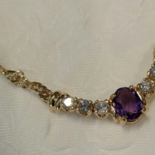 14k Custom Made Amethyst & Diamond Necklace