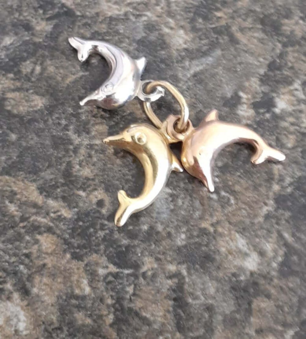 Dolphin Tri Coloured Pendant in 10K