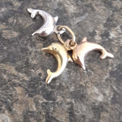 Dolphin Tri Coloured Pendant in 10K