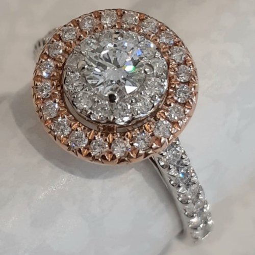 10k White Gold & Rose Gold Halo Diamond Ring