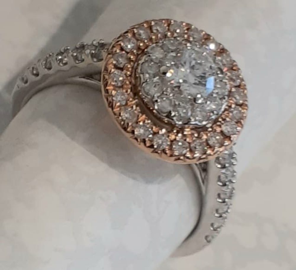 10k White Gold & Rose Gold Halo Diamond Ring - Image 2