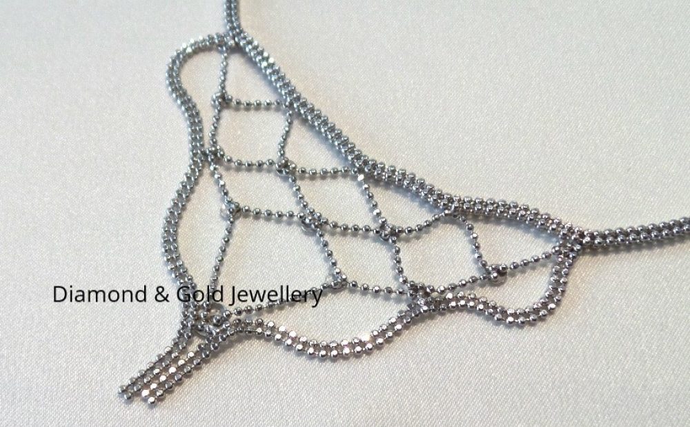 Beaded White Gold Necklace 10k - Image 3